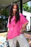 Izi Cheesecloth Button Tee Hot Pink